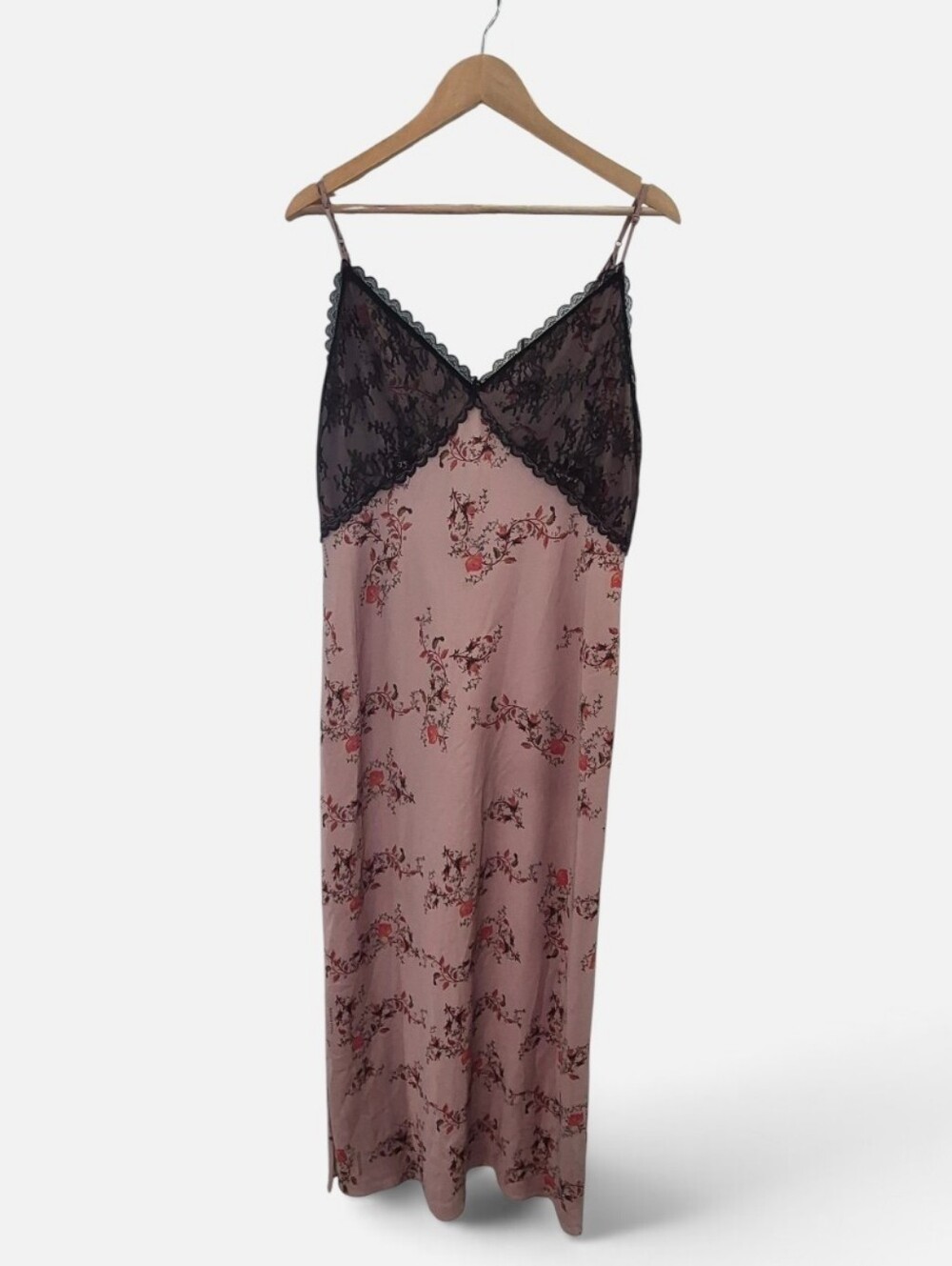 All Saints Black Lace-Trim V-Neck Slip Oto Slip Dress Brown Spaghetti Strap 10 - Picture 8 of 13